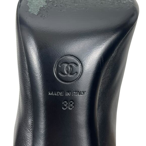Chanel CC Logo Cap Toe Lamb Leather Heel Ankle Boots Black Size 38 - Picture 11 of 14